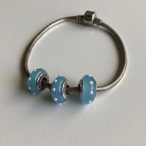 Three Blue Glass Pandora Beads
